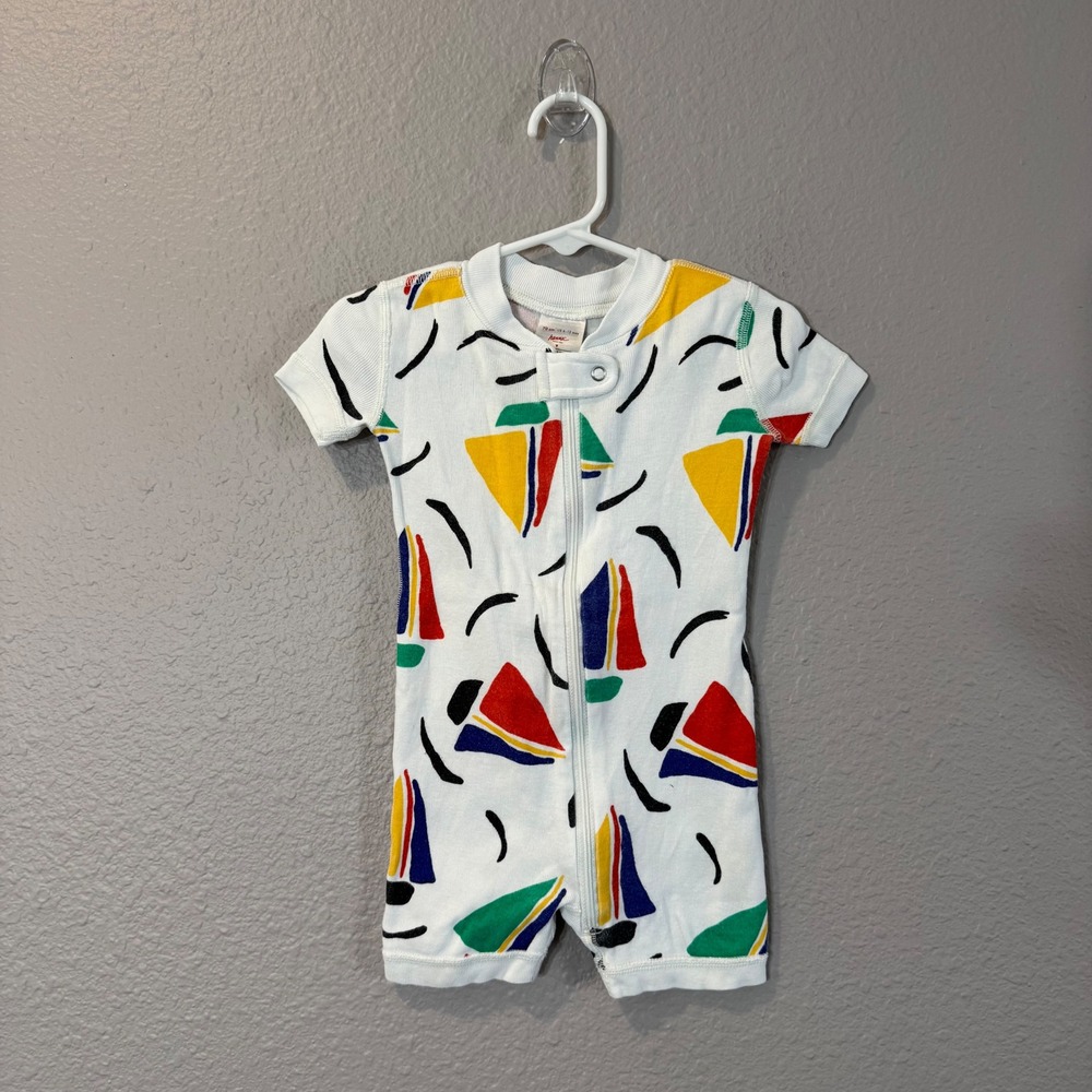 Hanna Andersson Size 6-12 Months White Sailboat Print 100% Cotton Short Romper